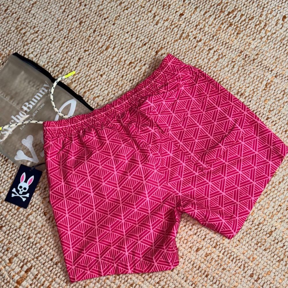 Psycho Bunny Neon Pink Swim/Board Trunks  Pockets Drawstring Shorts Logo Size|XS - Picture 2 of 5